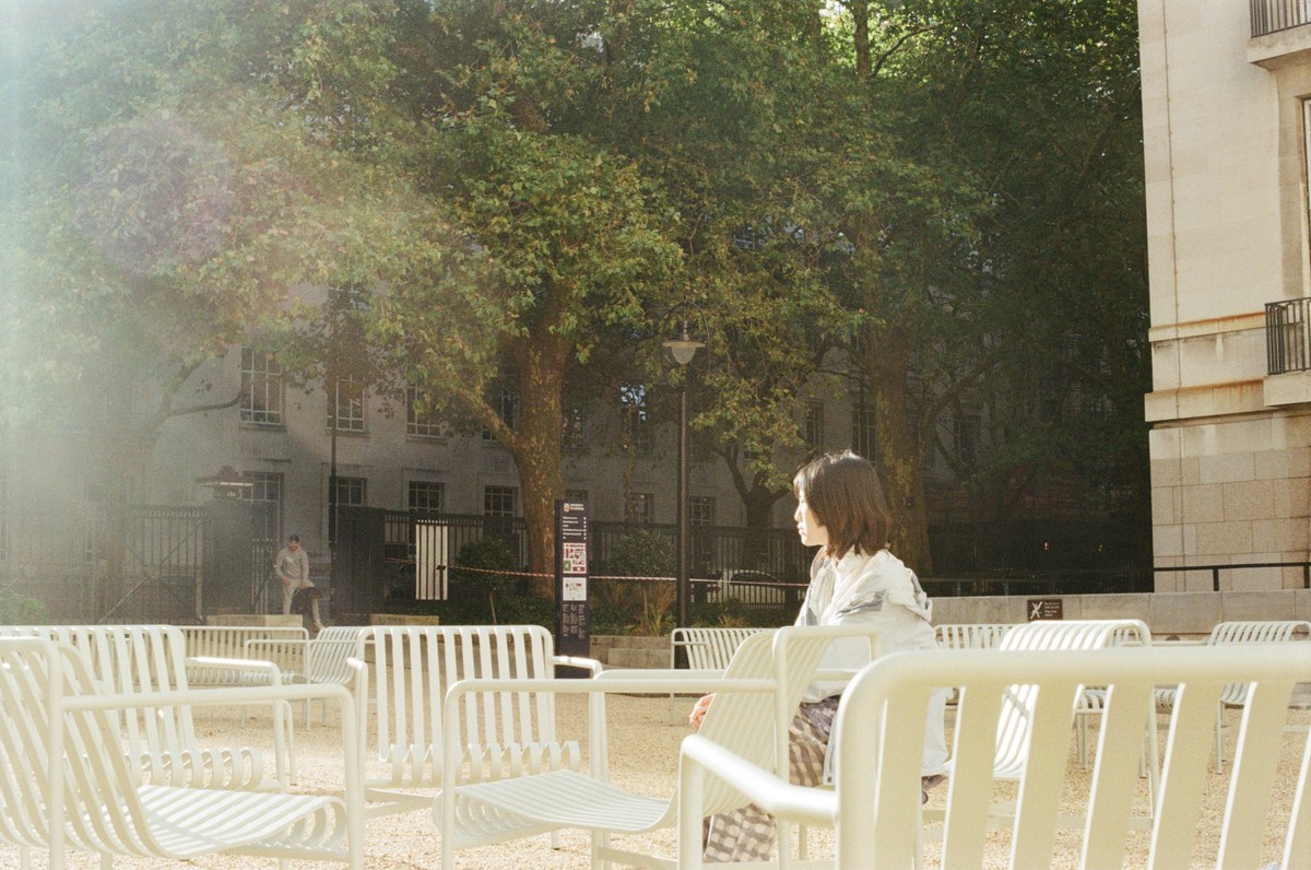 empty chairs on the terrace, film fog