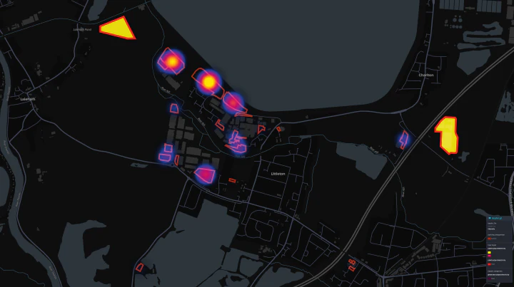 Spatial heatmap of the Shepperton Studios expansion footprint